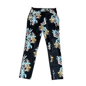 Rebecca Minkoff Women's Black Floral Flat Front Pants Size 2 Stretch Office